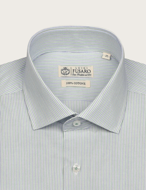 Camicia in cotone a righe sottili bicolore_Luigi Fusaro