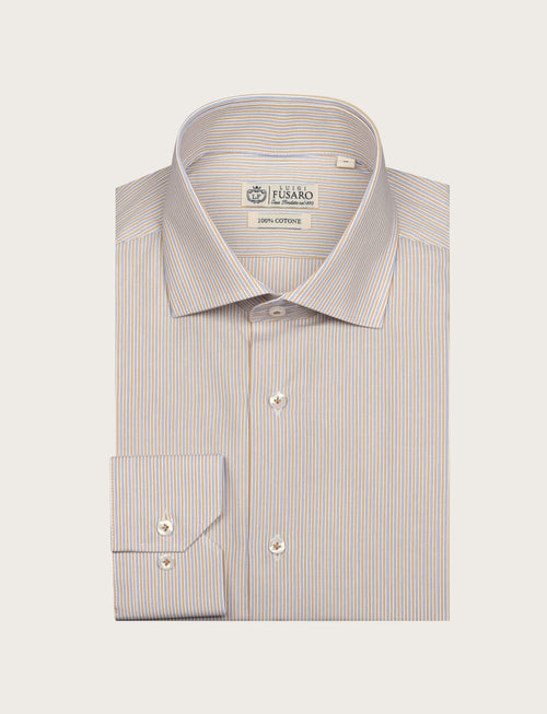 Camicia in cotone a righe sottili bicolore_Luigi Fusaro