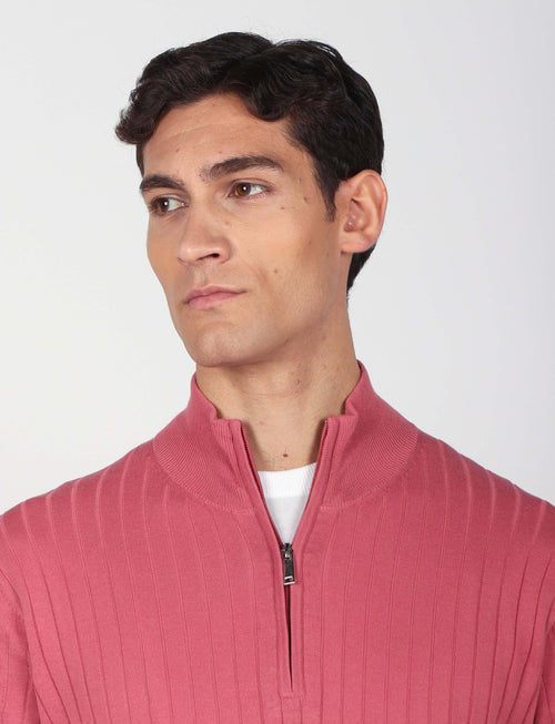 Maglia mezza zip in cotone a coste luigi fusaro