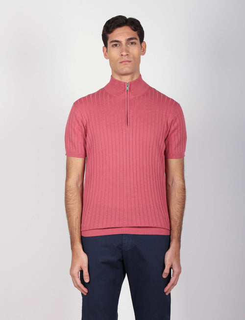 Maglia mezza zip in cotone a coste luigi fusaro