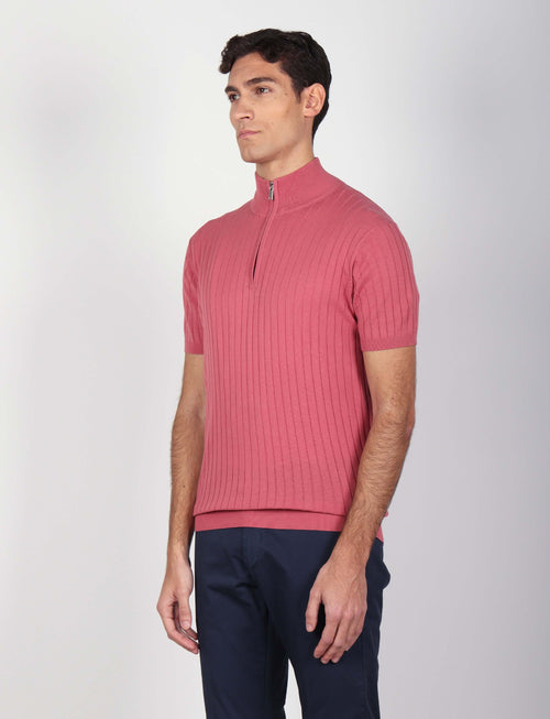 Maglia mezza zip in cotone a coste luigi fusaro