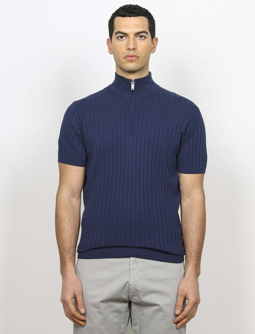 Maglia mezza zip in cotone a coste luigi fusaro