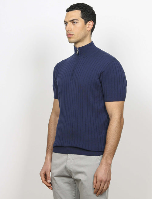 Maglia mezza zip in cotone a coste luigi fusaro