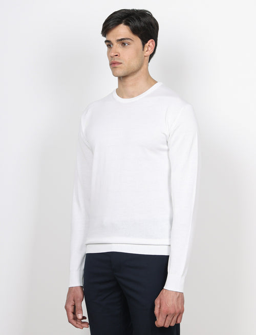 Maglia girocollo in cotone a maniche lunghe |Colore:Bianco