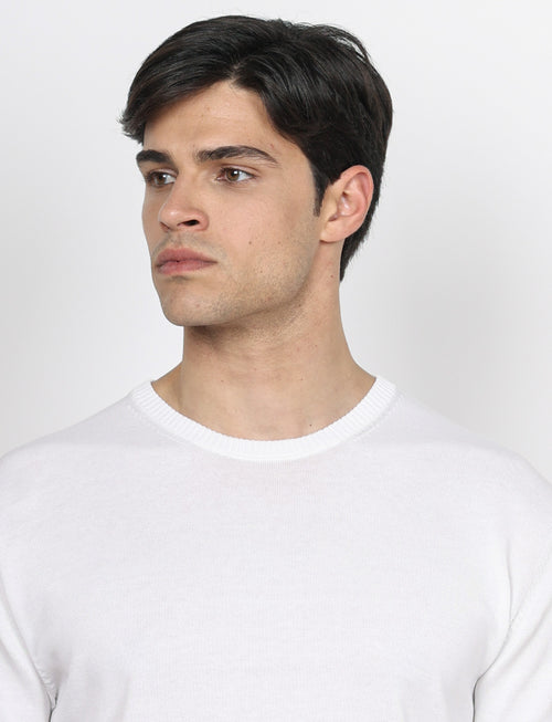 Maglia girocollo in cotone a maniche lunghe |Colore:Bianco
