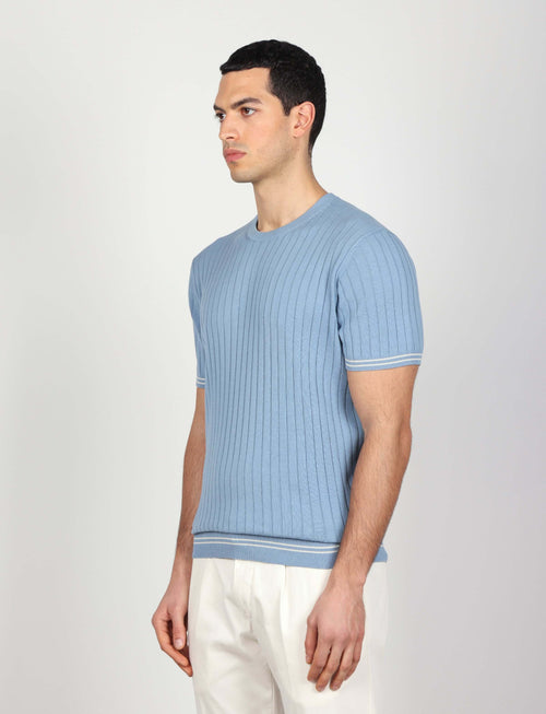 T shirt in cotone leggero a coste bicolore_Luigi Fusaro