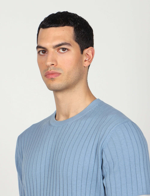 T shirt in cotone leggero a coste bicolore_Luigi Fusaro