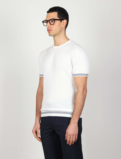 T shirt in cotone leggero a coste bicolore_Luigi Fusaro