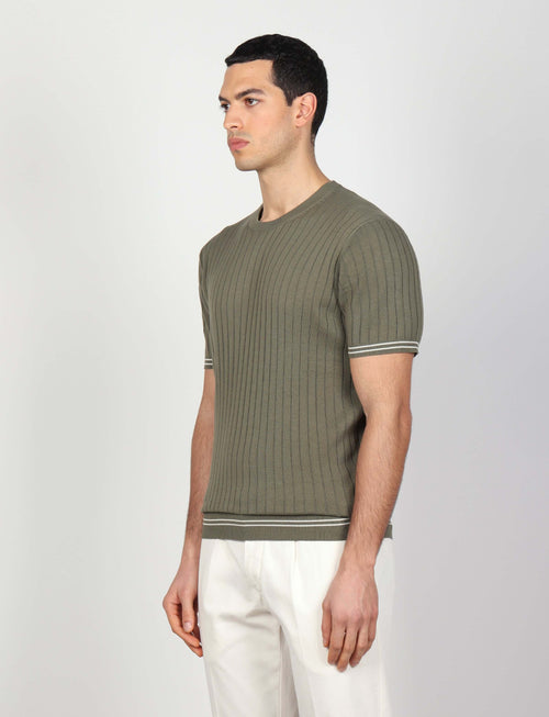 T shirt in cotone leggero a coste bicolore_Luigi Fusaro