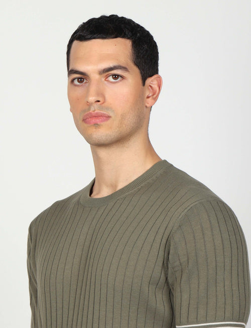 T shirt in cotone leggero a coste bicolore_Luigi Fusaro