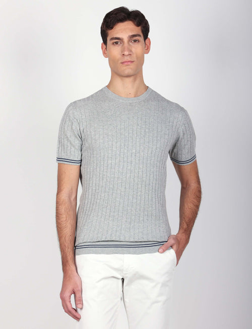 T shirt in cotone leggero a coste bicolore_Luigi Fusaro