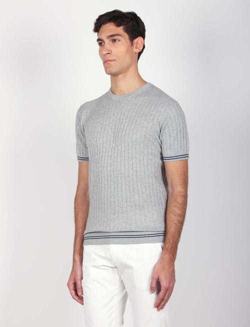 T shirt in cotone leggero a coste bicolore_Luigi Fusaro