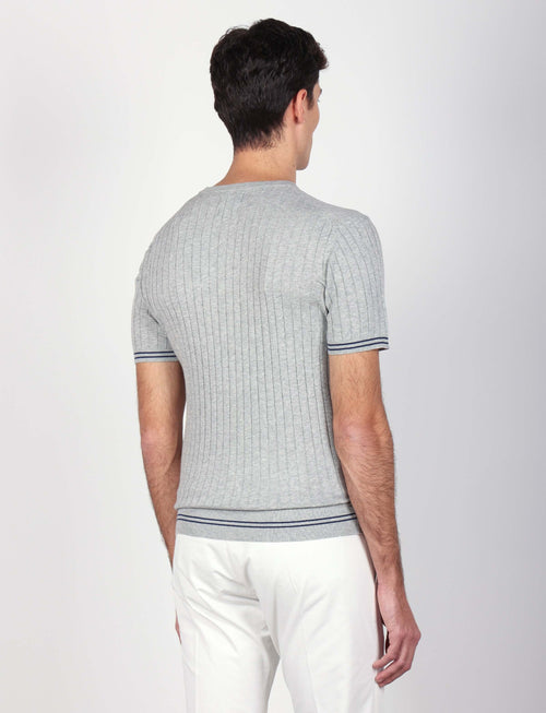 T shirt in cotone leggero a coste bicolore_Luigi Fusaro