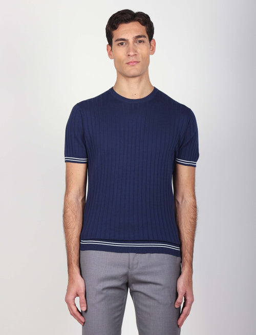 T shirt in cotone leggero a coste bicolore_Luigi Fusaro