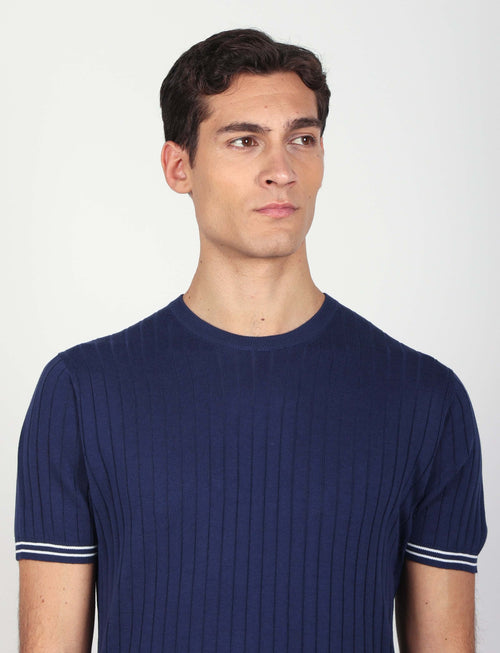 T shirt in cotone leggero a coste bicolore_Luigi Fusaro