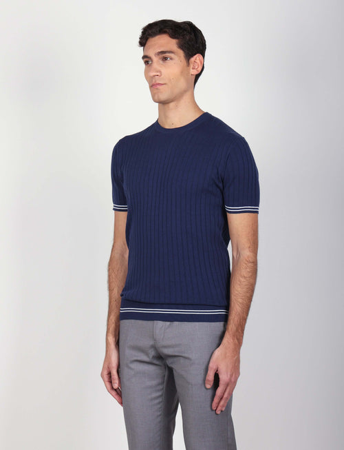 T shirt in cotone leggero a coste bicolore_Luigi Fusaro