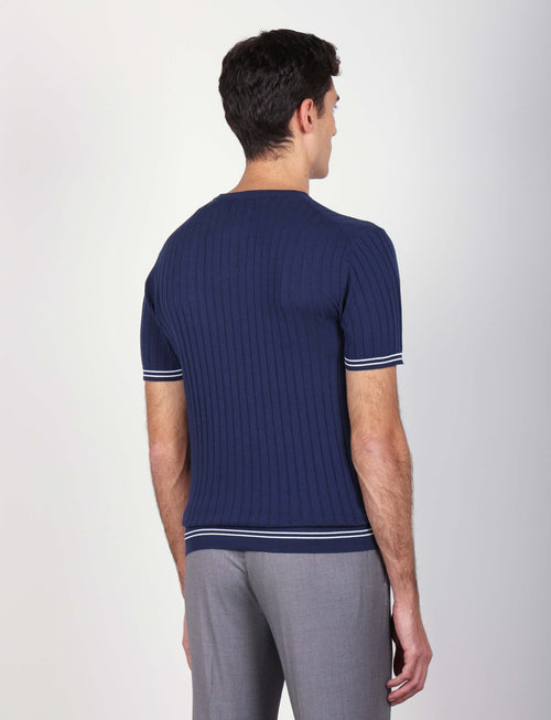 T shirt in cotone leggero a coste bicolore_Luigi Fusaro