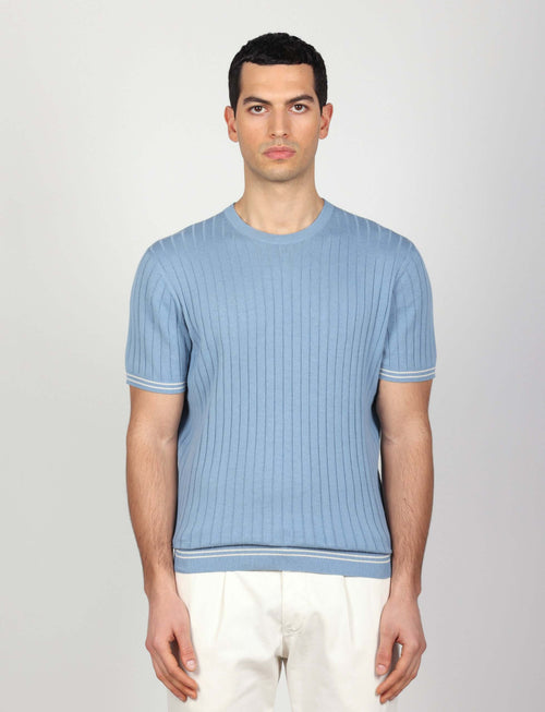 T shirt in cotone leggero a coste bicolore_Luigi Fusaro