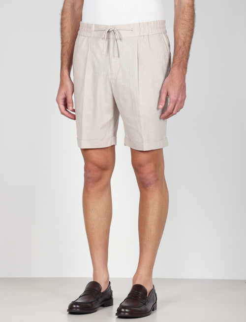 Bermuda in cotone mélange con coulisse |Colore:Beige