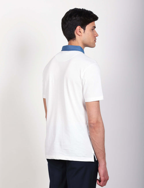 Polo in cotone con colletto denim luigi fusaro