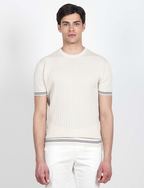 T shirt in cotone leggero a coste bicolore_Luigi Fusaro