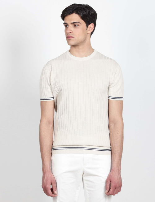 T shirt in cotone leggero a coste bicolore_Luigi Fusaro