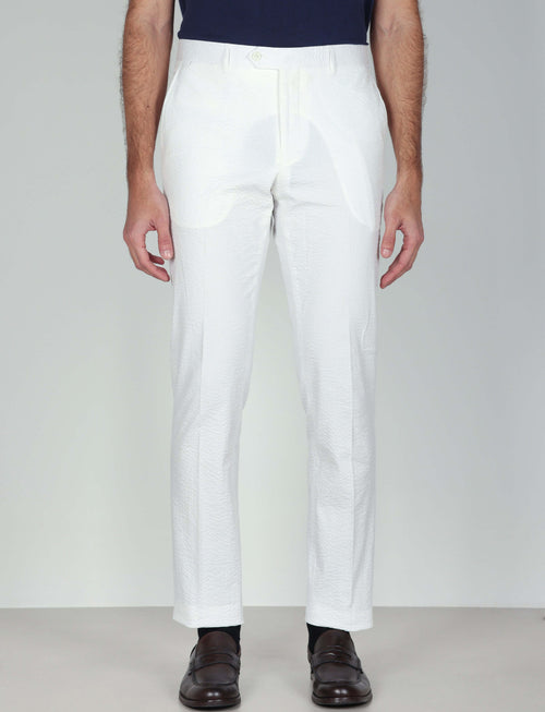 Pantaloni in cotone goffrato tinta unita luigi fusaro