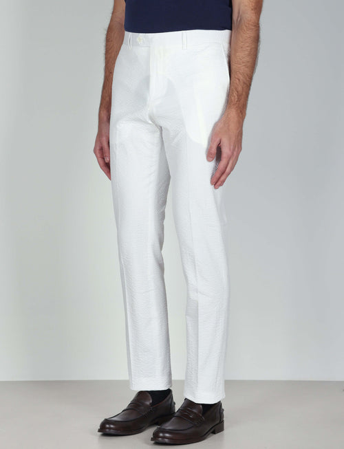 Pantaloni in cotone goffrato tinta unita luigi fusaro