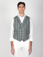 Gilet doppiopetto check in lino e cotone