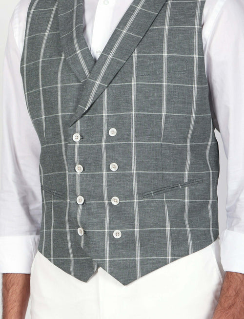 Gilet doppiopetto check in lino e cotone_Luigi Fusaro
