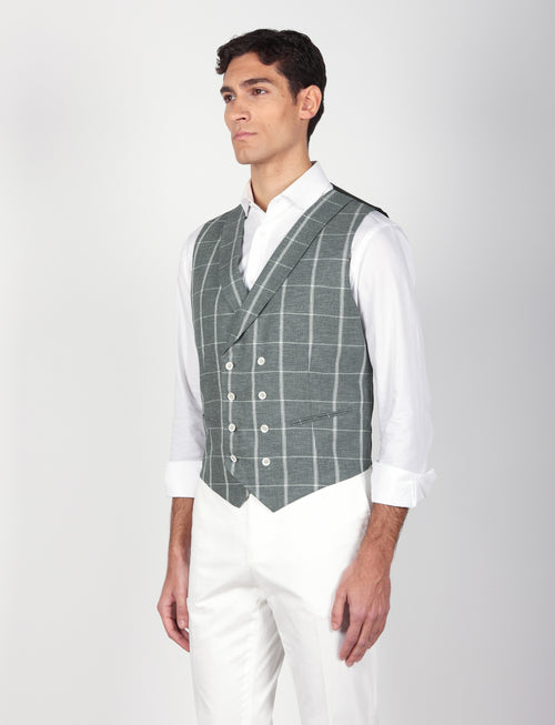 Gilet doppiopetto check in lino e cotone