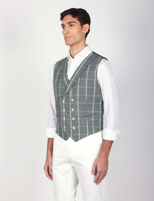 Gilet doppiopetto check in lino e cotone_Luigi Fusaro