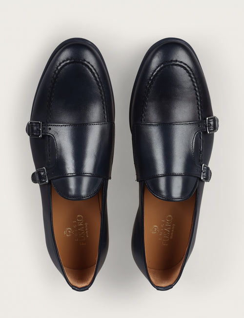 Scarpe doppia fibbia in pelle crust