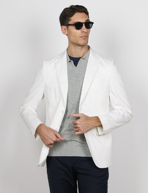 Giacca tinta unita in cotone stretch |Colore:Bianco