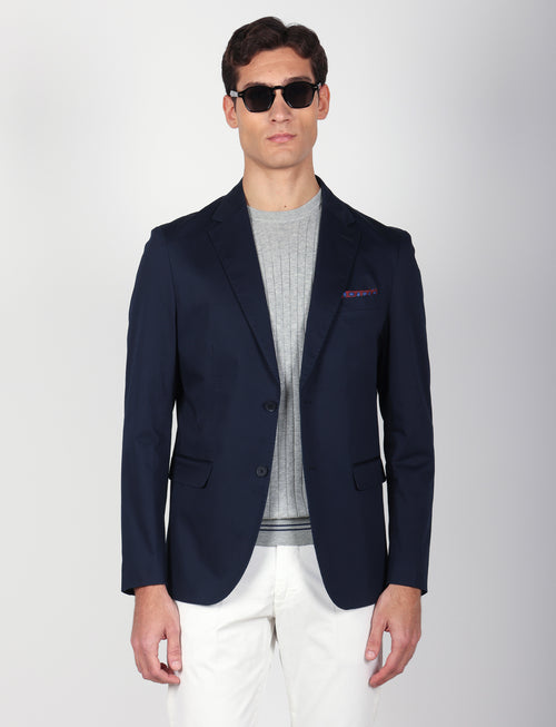 Giacca tinta unita in cotone stretch |Colore:Blu