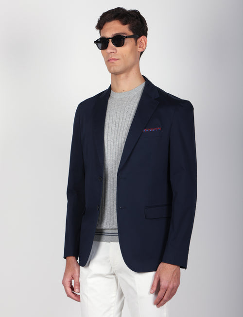 Giacca tinta unita in cotone stretch |Colore:Blu
