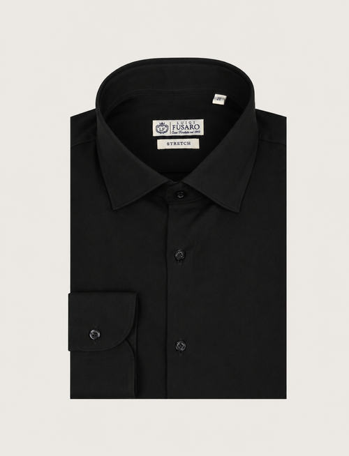 Camicia in cotone stretch tinta unita |Colore:Nero