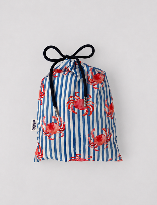 Costume da bagno a righe e granchi