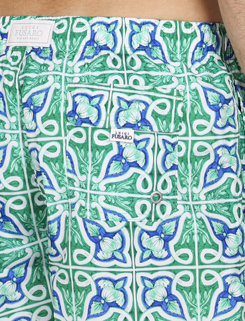 Costume da bagno fantasia maiolica verde e royal |Colore:Royal