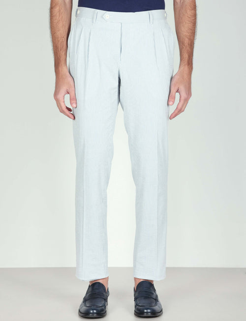 Pantaloni a righe in cotone goffrato con pinces_Luigi Fusaro