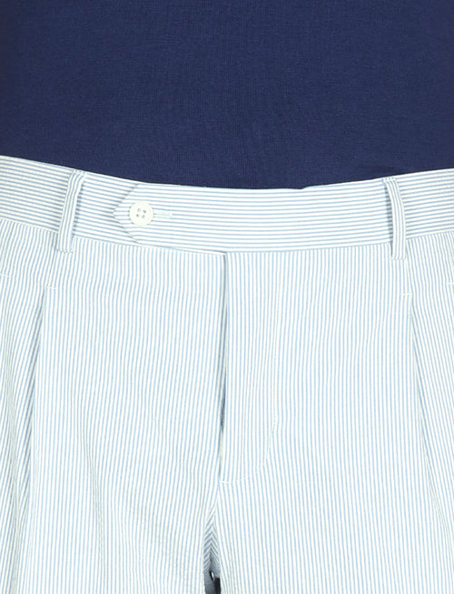 Pantaloni a righe in cotone goffrato con pinces |Colore:Celeste