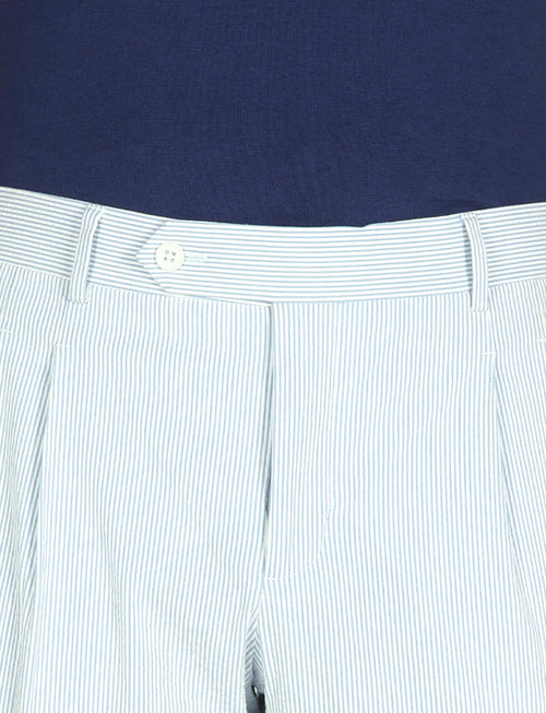 Pantaloni a righe in cotone goffrato con pinces_Luigi Fusaro