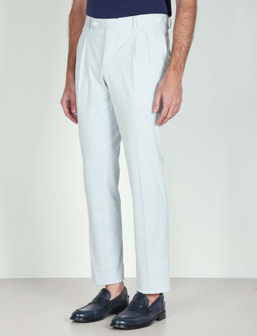 Pantaloni a righe in cotone goffrato con pinces_Luigi Fusaro