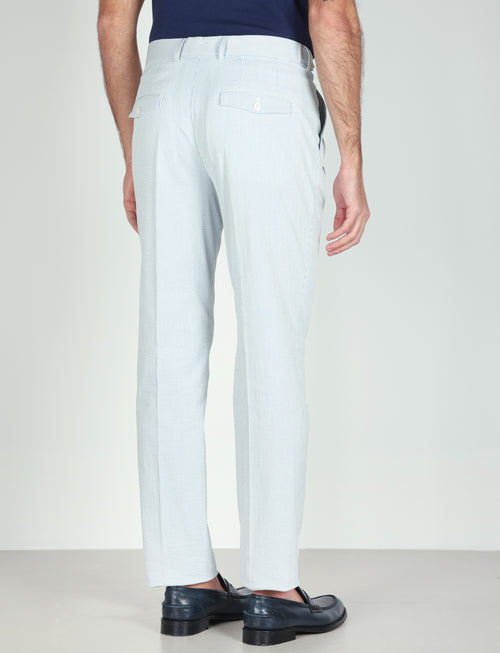 Pantaloni a righe in cotone goffrato con pinces |Colore:Celeste