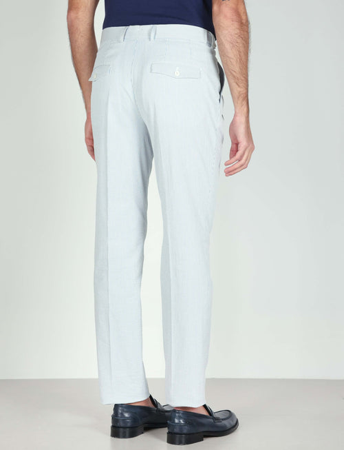 Pantaloni a righe in cotone goffrato con pinces_Luigi Fusaro