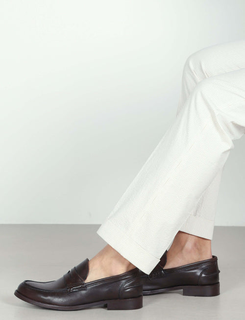 Pantaloni a righe in cotone goffrato con pinces_Luigi Fusaro