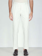 Pantaloni a righe in cotone goffrato con pinces_Luigi Fusaro