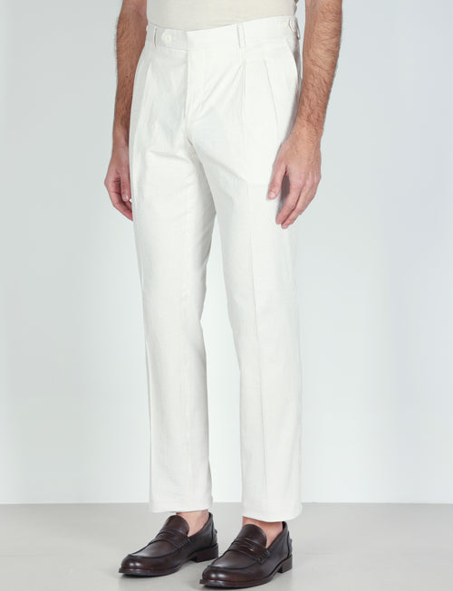 Pantaloni a righe in cotone goffrato con pinces |Colore:Beige