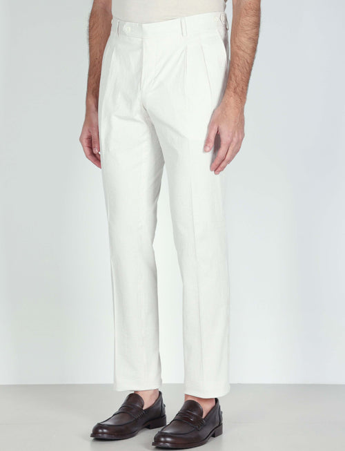 Pantaloni a righe in cotone goffrato con pinces_Luigi Fusaro