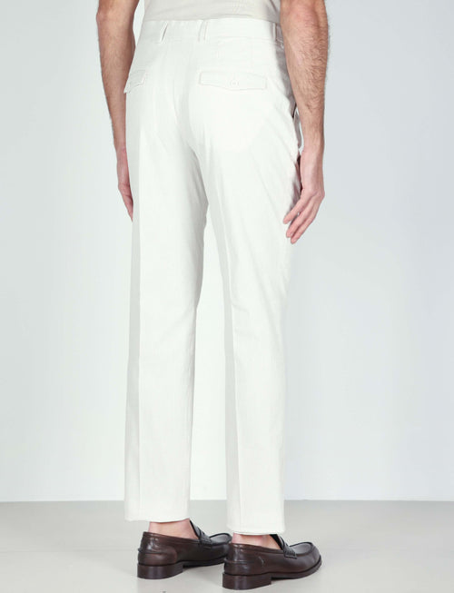 Pantaloni a righe in cotone goffrato con pinces_Luigi Fusaro